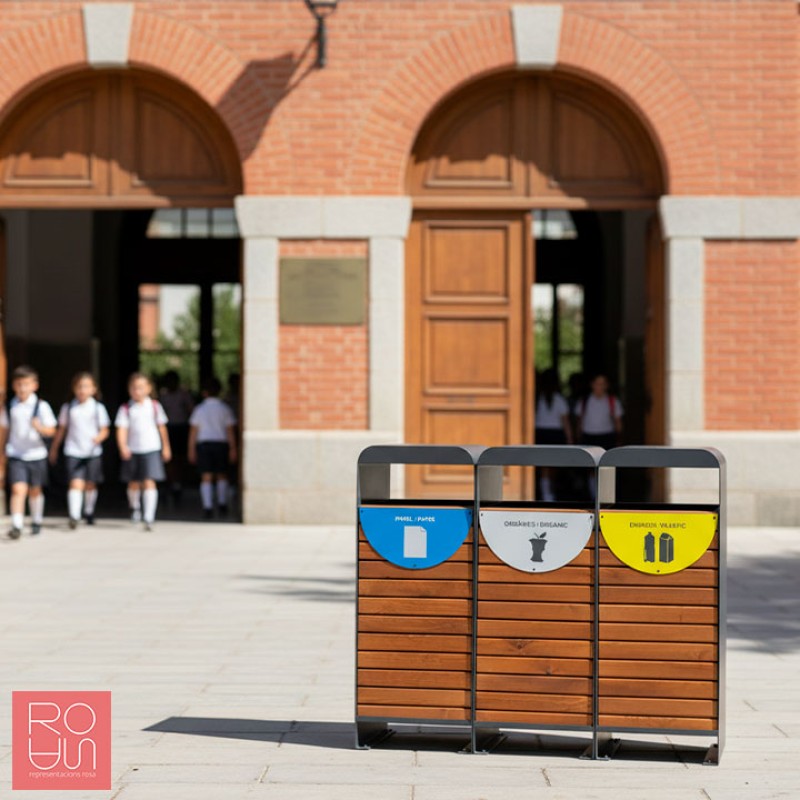 Paperera de fusta per reciclatge model Hèlix 